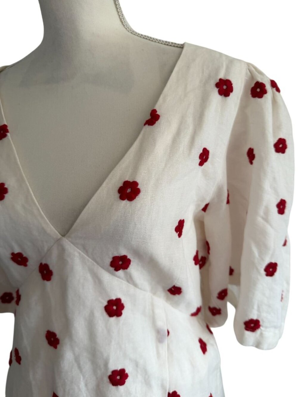 RHODE Mariana White Red Mini Floral Cotton Dress Size 8 - Picture 9 of 10